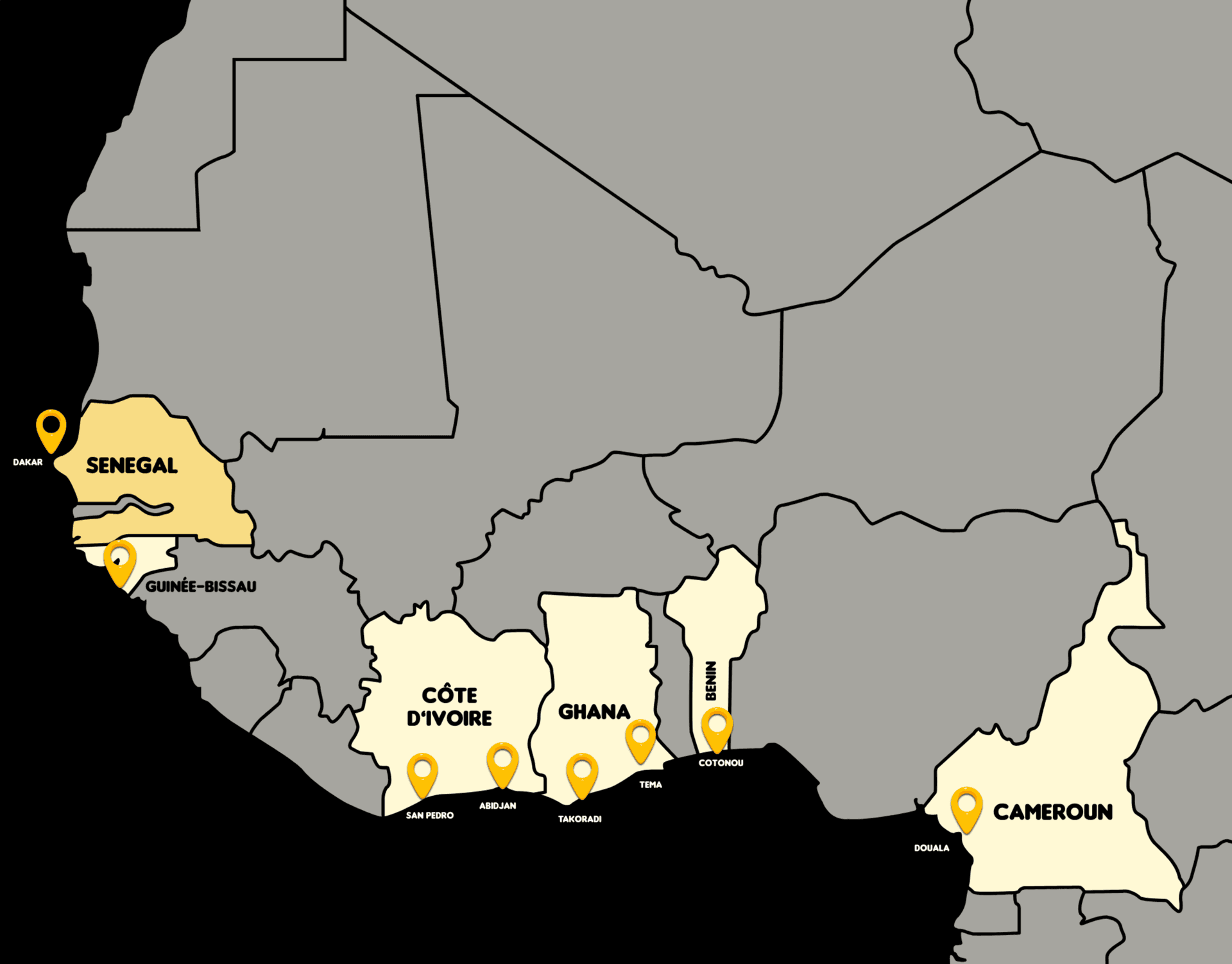 Carte de présence en Afrique